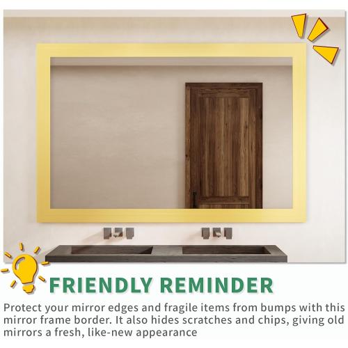 Peel and Stick Wallpaper Borders 390” x 4” Self Adhesive Mirror Frame Border Brushed DIY for Kitchen Bathroom Mirror Removal Border Sticker Wall Decor Cover 10.8 Sq.Ft, Brushed Golden