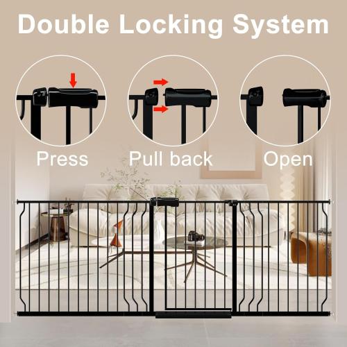 WAOWAO Baby Gate 62.20-71.26 Extra Wide Pressure Mounted Walk Through Swing Auto Close Safety Black Metal Toddler Kids Child Dog Pet Puppy for Stairs,Doorways,Kitchen