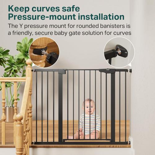 Cumbor 36 Extra Tall Baby Gate for Stairs, 29.7-48 Wide Dog Gates for Doorways, Auto Close Safety Gate for Babies and Pets, Easy Install, Pressure Mounted, Fits Doorways, Stairs, Entryways, Black