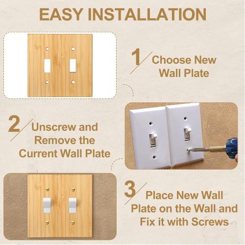 Pinkunn 10 Pcs Wood Light Switch Outlet Covers,Light Oak,Double Toggle