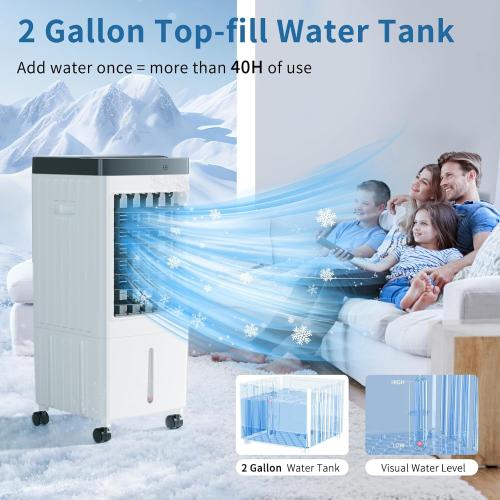 Portable Air Conditioners, Evaporative Air Cooler [40Hrs Lasting], Portable ac Unit w/ 2 Gal Water Tank & 3 Speeds, Personal Air Cooler with Remote, Fast Cooling Windowless Air Conditioner for Room
