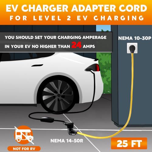 25ft EV Charger Adapter Cord Compatible with NEMA 10-30P to 14-50R, 30 Amp Dryer to 50 Amp EV for Level 2 Charging, Only for 3 Prong Old Dryer Outlet, STW 10 AWG with Handle, ETL Listed