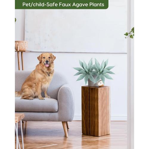 Velener Artificial Outdoor Blue Agave Plant - Small Size UV Resistant Fake Agave Plants for Indoor and Outdoor Decor(14 Inch)-2 Pack