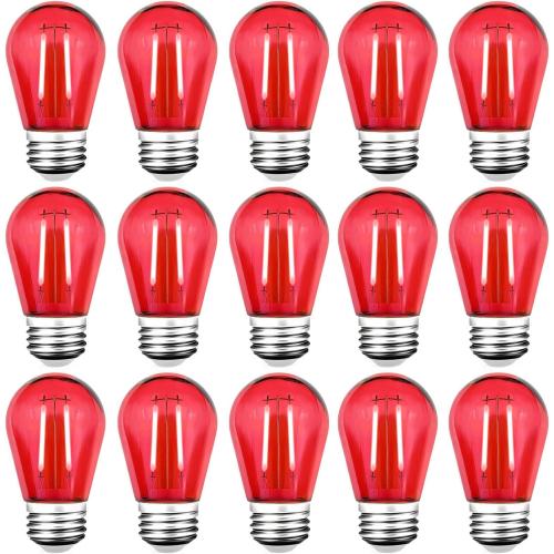 15 Pack S14 LED Red String Light Bulbs, Shatterproof 2 Watt Replacement Bulbs for Outdoor String Light, Waterproof Decorative E26 Base Red Filament Edison Christmas Light Bulbs, 120V