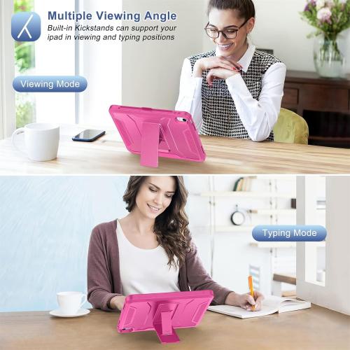 Soke Case for iPad (A16) 11th Generation 11-inch 2025, iPad 10th Generation 10.9-inch 2022, with Built-in Screen Protector and Kickstand, Rugged Full Body Protective Cover - Hot Pink