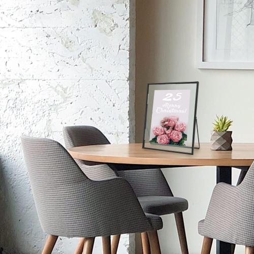 Qiannhee Black Floating Frame (10“x12”,2 Pack), Vertical Picture Frame Hold 10x12in 8x10in 5x7in Photo for Tabletop,Glass Finish Metal Stand Frame