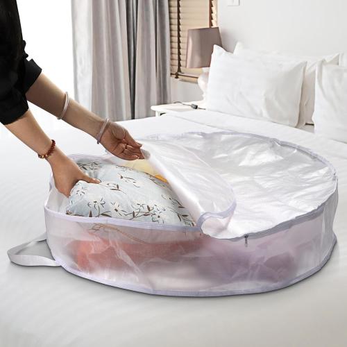 Kokone Pack of 3 Round Wreath Storage Bag, Clear Christamas Wreath Storage Organizer with Handle, 36 Inches Dual Zippered Wreath Bag for Festival Wreath Protector for Decoration, White