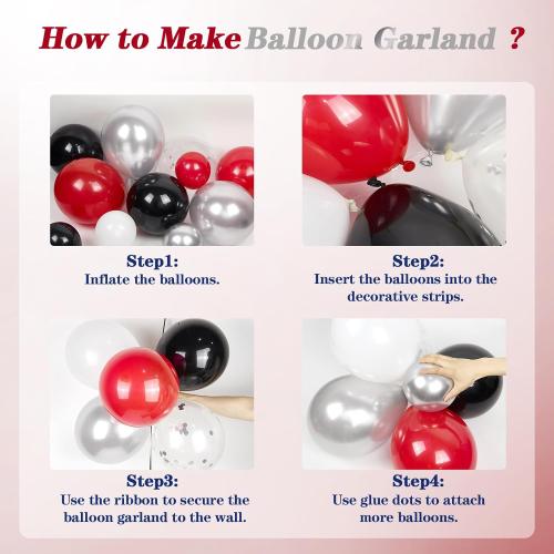 Red White and Black Balloon Garland Arch Kit, Red and Black Party Decorations with white Silver Balloons Confetti Latex Balloons for Graduation Decorations Prom Anniversary Birthday Party Decoration