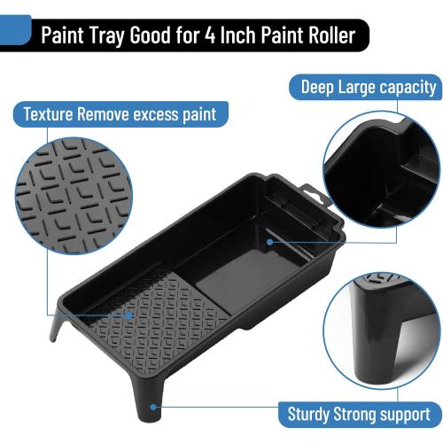 Bates- 4 Inch Paint Tray Set, 12 pcs, Black & Blue, 1x 4 Inch Paint Roller Tray, 10x Disposable Plastic Liners & 1x Roller Frame