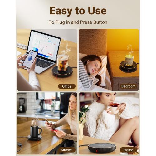 HouseGem Large Candle Warmer Plate - Coffee Cup Mug Warmer for Desk, Candle Melter, Electric Mug Heater for Beverages, Milk & Tea, Coffee Accessories Ideal Gifts Keep Cup Warm (Black)