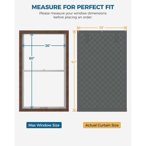 Window Insulation for Winter, Curtain Size , Thermal Insulated Window Cover with Oxford Cloth Thicken Cotton Filled, Windows, Grey