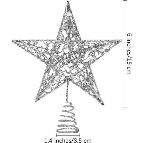 URATOT Glittered Christmas Tree Topper Metal Christmas Treetop Hallow Wire Star Topper for Christmas Home Decoration (6 inches, Silver)