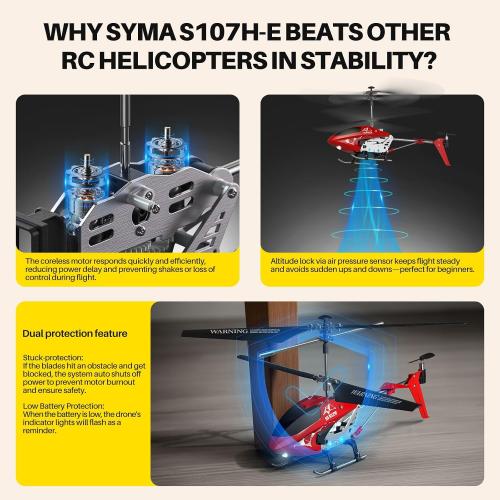 Color red SYMA S107H-E RC Helicopter for Kids 8-12 and Beginners, Remote Control Helicopter with Altitude Hold, 2 Speed Modes, Whole Alloy Toy for Boys Girls Indoor Gift