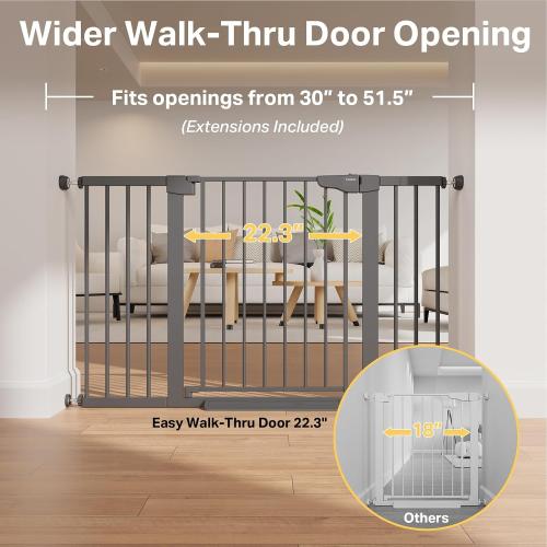 Cumbor 30-51.5 in Extra Wide Baby Gate for Stairs, Dog Gate, Cool Gray | Mom's Choice Awards Winner, Auto Close with Double Lock for Doorways, Child Gate for Toddlers & Pets, Pressure Mounted
