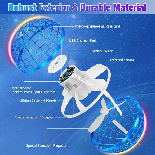 2025 Upgraded Flying Orb Ball - Hover Drone Boomerang Ball for Kids & Adults, Fun Indoor/Outdoor Flying Experience for Gifts,Christmas Surprises for Boys and Girls (Blue)