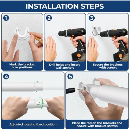 Mavivegue White Closet Rod, 17 to 99 Inches Adjustable Closet Rods for Hanging Clothes, 1.3 Inches Closet Hanging Rod Heavy Duty Tension Rod for Closet Wardrobes Laundry RV, Bathroom