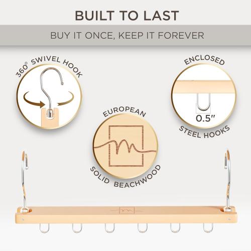 MORALVE Space Saving Hangers for Closet – 4 Pack European Beechwood 6-Tier Shirt Organizer with 360° Swivel Hook – Collapsible Clothes Hanger for Closet Organization (Hangers Not Included)