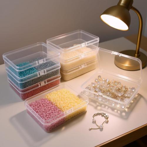 6-Pack Rectangular Plastic Storage Containers Box with Hinged Lid for Beads and Crafts, 4.5 x 3.3 x 1.1 inch / 115 x 85 x 28 mm (Translucent)