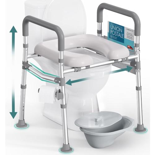HOMLAND Toilet Seat Riser with Handles for Seniors, Removable Bedpan, 500lb | Aluminum Reinforced Crossbar, Padded Seat, Handicap Elevated Rised Toilet Seat for Elderly, Bedside Commode, Fit Any Toilet