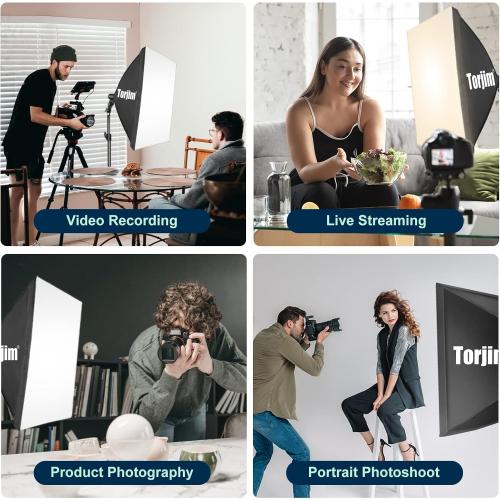 2pcs Size 27x27 Torjim Softbox Photography Lighting Kit, 2Pcs 27 x 27 Professional Soft Box | 3000K-7500K 85W LED Bulbs with Remote, Photography Continuous Lighting Kit for Studio Lights, Portrait, Video Recording
