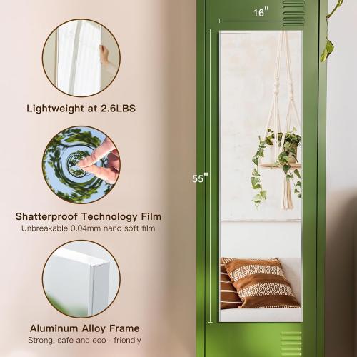 brisafe Magnetic Nano Non-Glass Wall Mirror, No Drill Ultra Light Strong Adhesive Mirror for Refrigerator, Glass Wall & Wood Door, 16 x 55 Inches, Silver