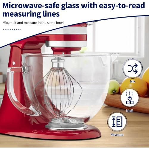 Glass Bowl for KitchenAid Stand Mixer,5 Quart,Glass Mixing Bowl Replacement for KitchenAid 4.5 and 5 Quart Tilt-Head Stand Mixers with Measurement Markings