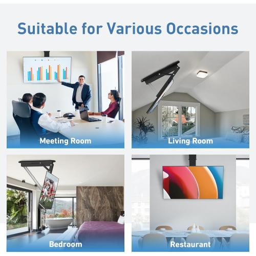 Electric Ceiling TV Mount with Remote, Motorized Ceiling Mount TV Bracket Flip Down for 32 to 70 inch Flat Curved Screen Mount Drop Down for Flat Pitched Roof Indoor Outdoor