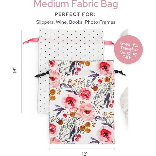 Gather & Knot Drawstring Gift Bags | 16 Medium | Premium Canvas | Reusable Fabric Wrap for Mother's Day, Weddings, Bridesmaids, Birthdays - All Occasion | Pink Floral