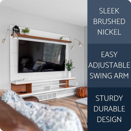 Vintage Industrial Swing Arm Wall Lamp   Adjustable Head, Plug in/Wall Mount   Cord Covers, Brushed Nickel Finish, 2-Pack .Suitable for Living Dining Bedroom (Brushed Nickel)