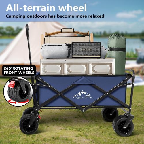 Size Large Color Blue Large Collapsible Wagon Cart Heavy Duty Foldable, Large Capacity Foldable Grocery Beach Wagon for Camping Sports Shopping, Blue