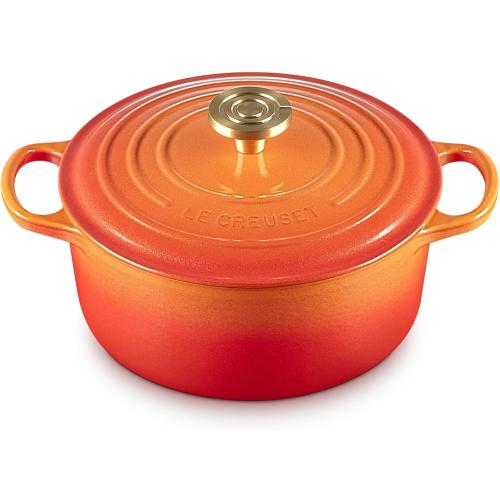 Le Creuset Enameled Cast Iron Signature Round Dutch Oven, 4.5 qt., Flamme Doree with Crucible Knob