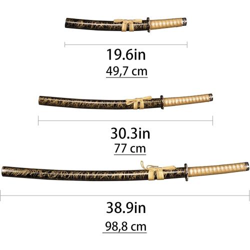 Pack of 3- Japanese Katana Hand cast Sharp 1065 Carbon Steel Katana Sword Real Black, Dragon Totem Hand Guard, Display Sword Stand