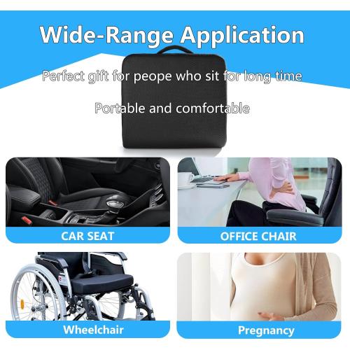 Extra Thick Large Seat Cushion -big Gel Memory Foam Cushion with Carry Handle Non Slip Bottom - Pain Relief Coccyx Cushion for Wheelchair Office Chair (Black (1PACK))