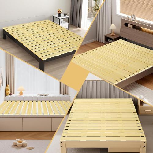 Japanese Tatami Mat Floor Bed, Knotless Solid Wood, Roll-Up Slatted Bed Plate with 2 Storage Straps, Moisture-Proof and Breathable for Floor Sleeping or Futon Mattress, Queen