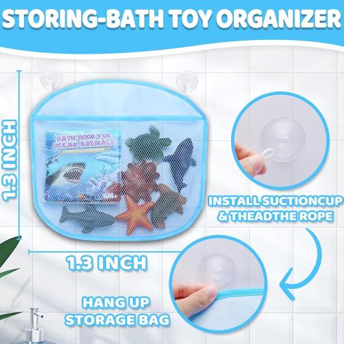 6 Pack Light Up Bath Toys & Magic Bath Book & Storage Bag for Toddler, No Hole Floating Ocean Animal with LED Flashing Colors, Glow Sensory Bathtub Toy for Kid, Water Table Toy, Gift for Boy Girl