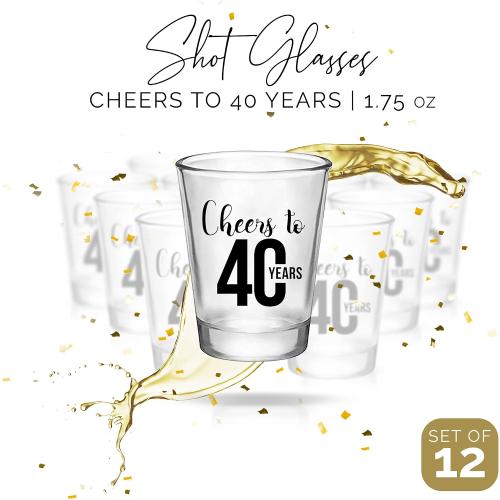 Cheers To 40 years Shot Glasses 12 PCS – 40th Birthday Shot Glasses 1.75oz, 40th Birthday Decorations For Men and Party Favors