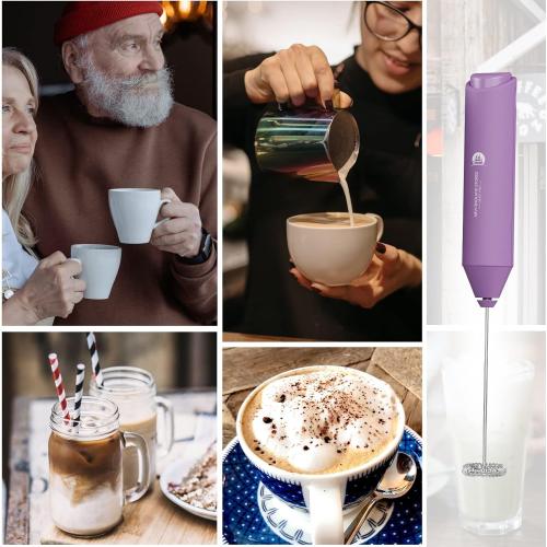 Powerful Milk Frother Handheld Foam Maker, Mini Whisk Drink Mixer for Coffee, Cappuccino, Latte, Matcha, Hot Chocolate, No Stand, Light Purple