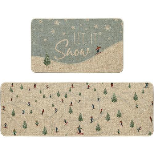 Artoid Mode Skiing Snowboards Let It Snow Winter Kitchen Mats Set of 2, Christmas Low-Profile Home Decor Kitchen Rugs for Floor - 17x29 and 17x47 Inch