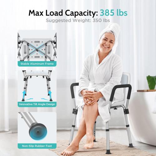 Kicimpro HSA/FSA Shower Chair for Elderly & Disabled, 10 Min Installation, Heavy Duty Bath Chair with Pad, 6 Adjustable Height Shower Seat for 5'1-6'4 Users