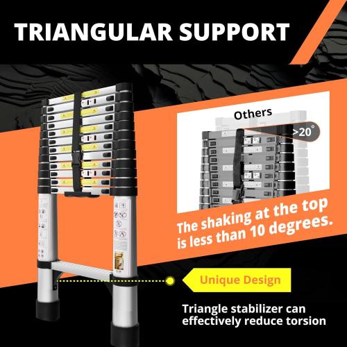 EvaStar 15.5FT Telescoping Ladder, Aluminum Lightweight Extension Ladder w/Hooks & Stabilizers, 330lbs Capacity Collapsible Ladders, Extension Telescopic Ladder for Home, Outdoor, RV - Silver