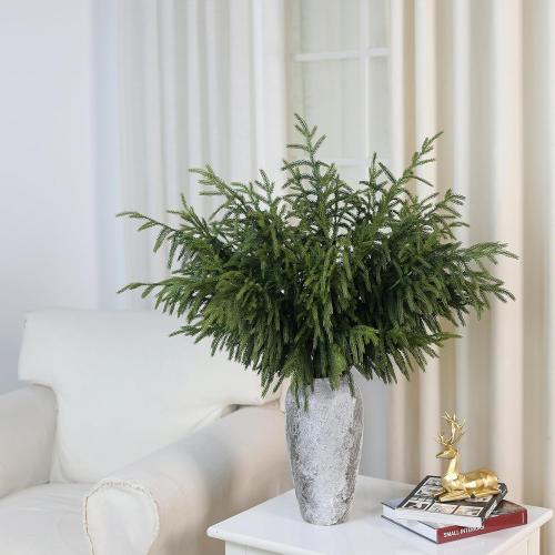 Real Touch Norfolk Pine Branch - 36 Artificial Christmas Green Plants Branches Faux Greenery Stem Fake Pine Picks for DIY Crafts Garland Wreath Xmas Indoor Outdoor Home Decor (4 Pcs)