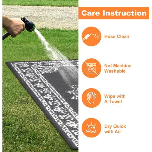 Yamaziot Outdoor Rug 5x8 Ft, Waterproof Plastic Straw Patio Rug, Reversible Backyard Carpet UV Resistant Portable RV Mat Clearance, Large Indoor Outdoor Rug for Patio, Porch, Deck, Balcony, Dark Gray