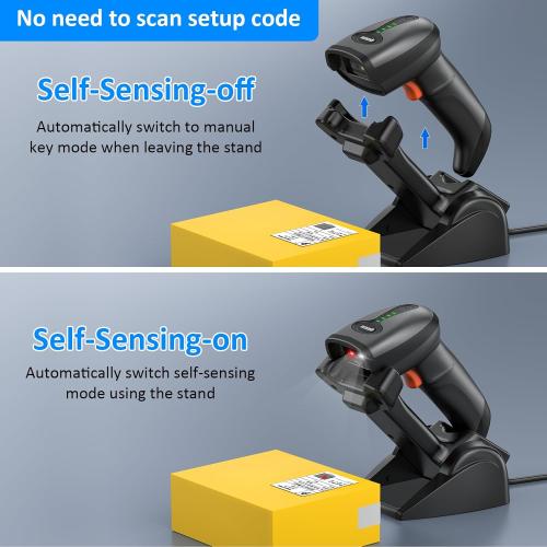 Symcode QR Industrial Bluetooth Barcode Scanner with Wireless Charging Stand, Wireless 2D 1D Bar Code Scanner Drop Protection Shock Dust Proof Hands Free Auto-Sensing Stand Barcode Scanner