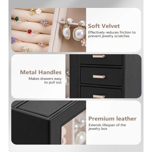 Homde Large Jewelry Box/Organizer/Case with Glass Window, Drawers for Necklaces Earrings Rings Bracelets Watches Gift for Women Girls