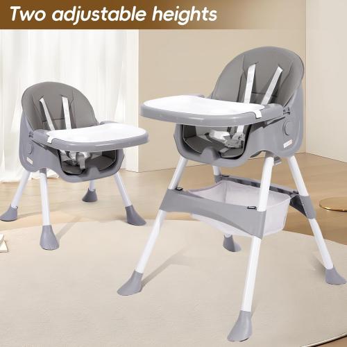 Baby High Chair, 6 in 1 Convertible High Chairs for Babies and Toddlers, Toddler Feeding Chair with Double Removable Tray, Adjustable Footrest & Machine Washable Cushion（Light Gray）