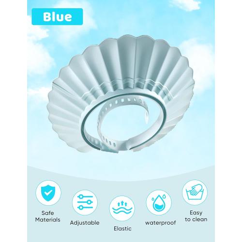 Kids Shower Cap, Baby Hair Washing Shield, Bath Visor for Toddlers, Bathing Head Face Eye Ear Protector, Air Cushioned Shampoo Caps with 20-Size Adjustment for 6Month  to Adult (Blue)