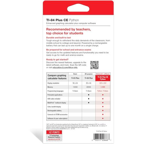 Texas Instruments TI-84 Plus CE Color Graphing Calculator, Black