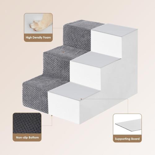 EHEYCIGA Dog Stairs for Small Dogs 13.5 H, 3-Step Dog Steps for Couch Sofa and Chair, Pet Steps for Medium Cats, Non-Slip Balanced Pet Ramp Indoor, Grey