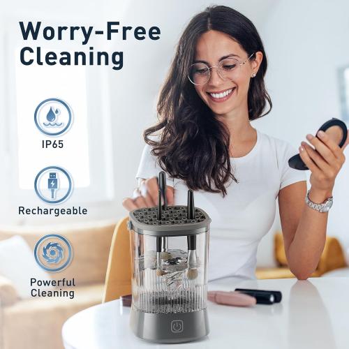 Electric Makeup Brush Cleaner - 9000 RPM Makeup Brush Cleaning Machine, IP65 Waterproof Automatic Makeup Brush Cleaner for Makeup Sponges and Brushes(Gray)