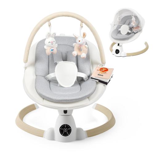 Baby Swing for Infants, Portable Electric Baby Swings with Bluetooth, 5 Swing Speed, 10 Melodies, 5-Point Harness, Remote Control & Touch Panel - Infant Swing for Indoor & Outdoor Use, Wood Grain